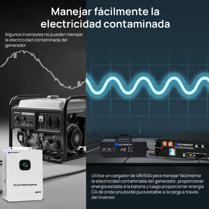 Cargador de baterías inteligente Eco-Worthy de 48V 50A: apto para la carga de generadores