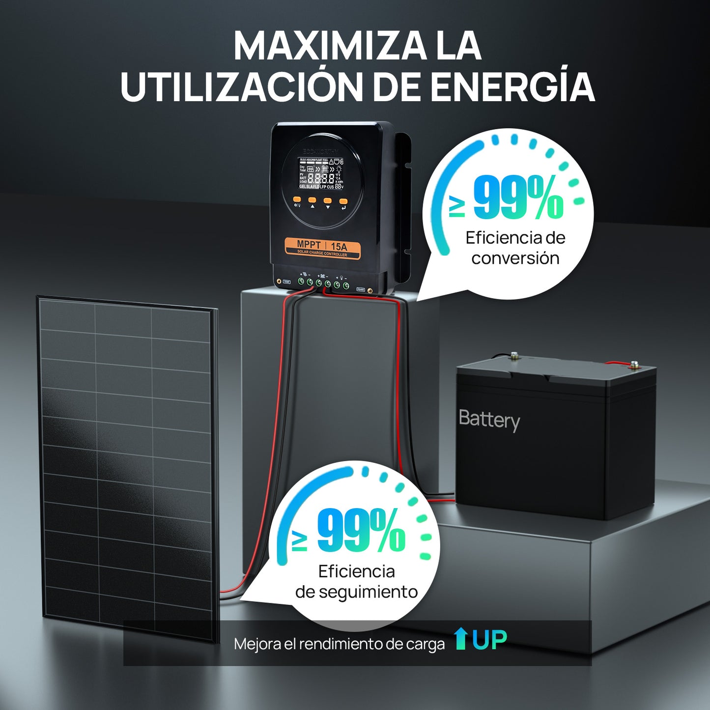 15A 12V/24V Controlador de carga solar MPPT  con pantalla LCD y Bluetooth RS485