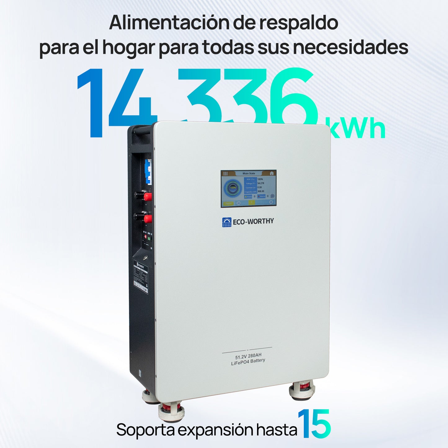 【Preventa】Batería LiFePO4 ECO-WORTHY de 48V 280Ah | Batería solar de respaldo para el hogar | Montaje en pared