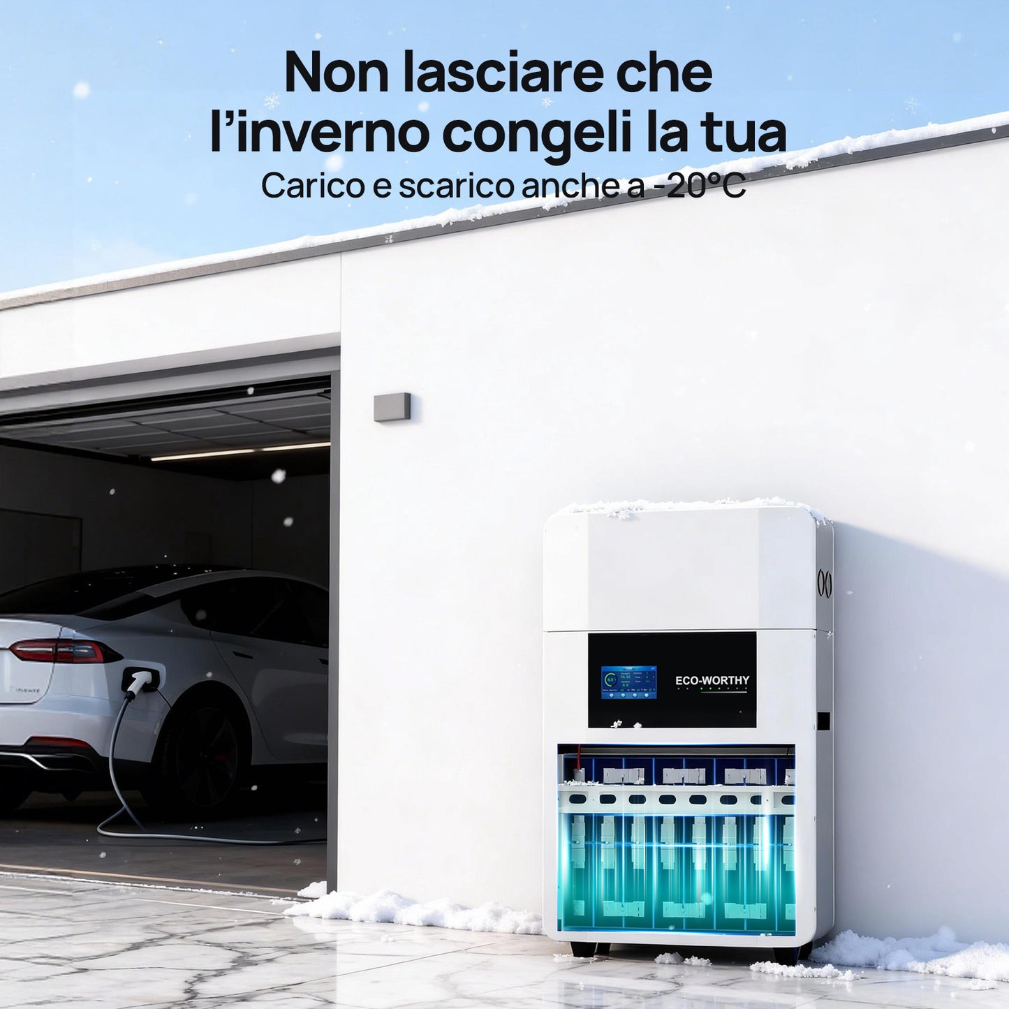 Batería de interior de montaje en pared ECO-WORTHY de 48V 100Ah con caja de conexiones | IEC 62619 | Apta para bajas temperaturas | 10 años de garantía