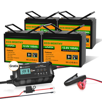 Batería Litio LiFePO4 12V 100Ah con Bluetooth - Batería Litio LiFePO4 12V - eco - worthy - es
