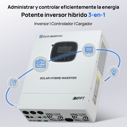 Sistema de respaldo doméstico ECO - WORTHY de 5,12 kWh con LiFePO4 de 48V 100Ah e inversor híbrido de 48V 3000W - 1000W - 2000W Kit Solar Aislada - eco - worthy - es