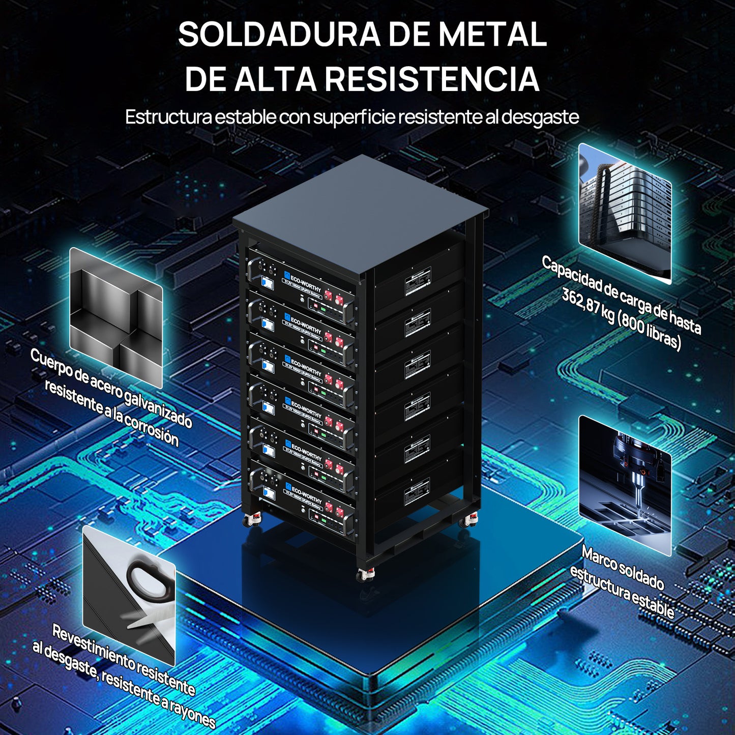 Rack ECO-WORTHY de 6 capas 19 pulgadas para baterías de servidores