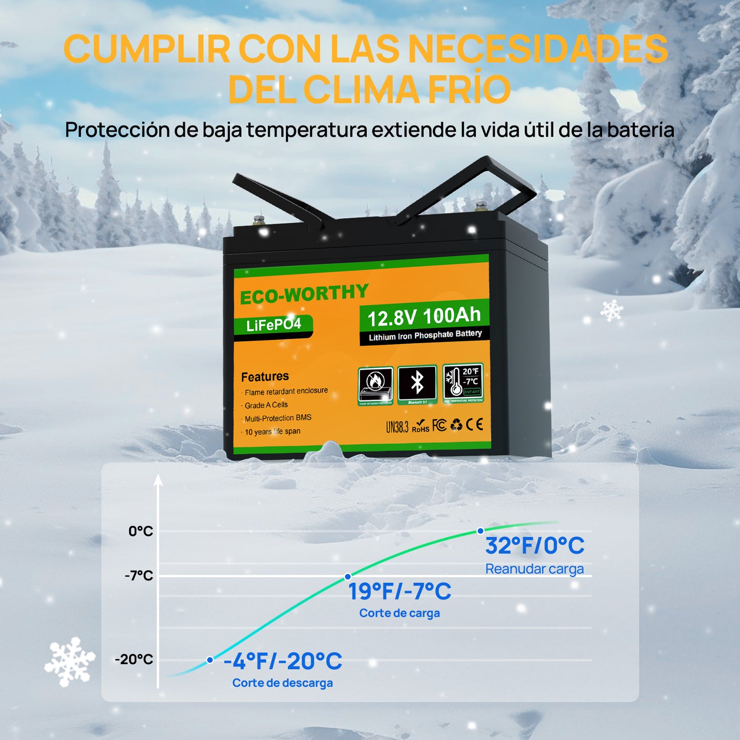 Batería Litio LiFePO4 12V 100Ah con Bluetooth