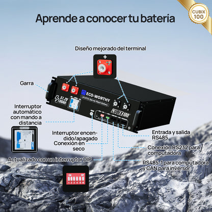 Batería para rack de servidor ECO - WORTHY de 48V(51,2V) 100 Ah LiFePO4, tamaño 3U, con Bluetooth y wifi - Versión 3 - Batería Litio LiFePO4 48V - eco - worthy - es