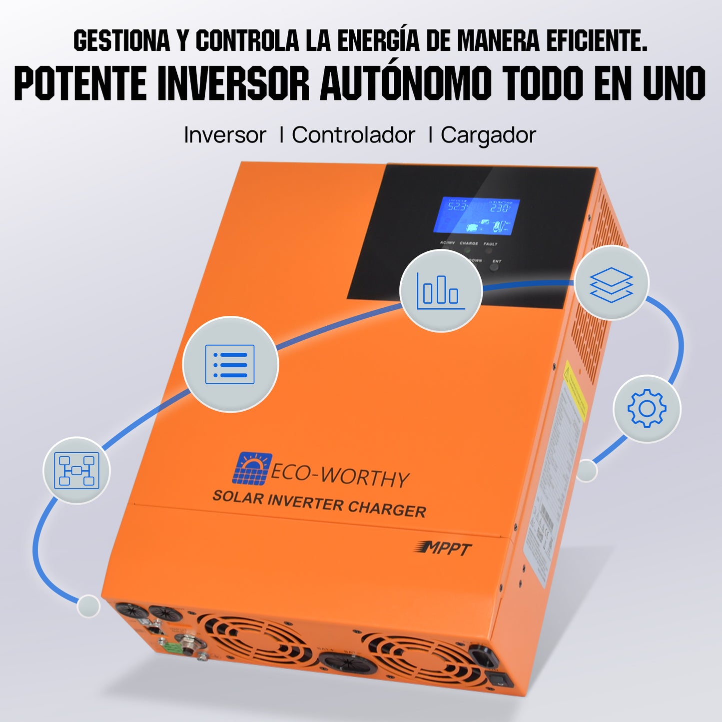 Energía de respaldo para el hogar ECO-WORTHY con LiFePO4 de 48V 100Ah e inversor híbrido de 48V 5000W