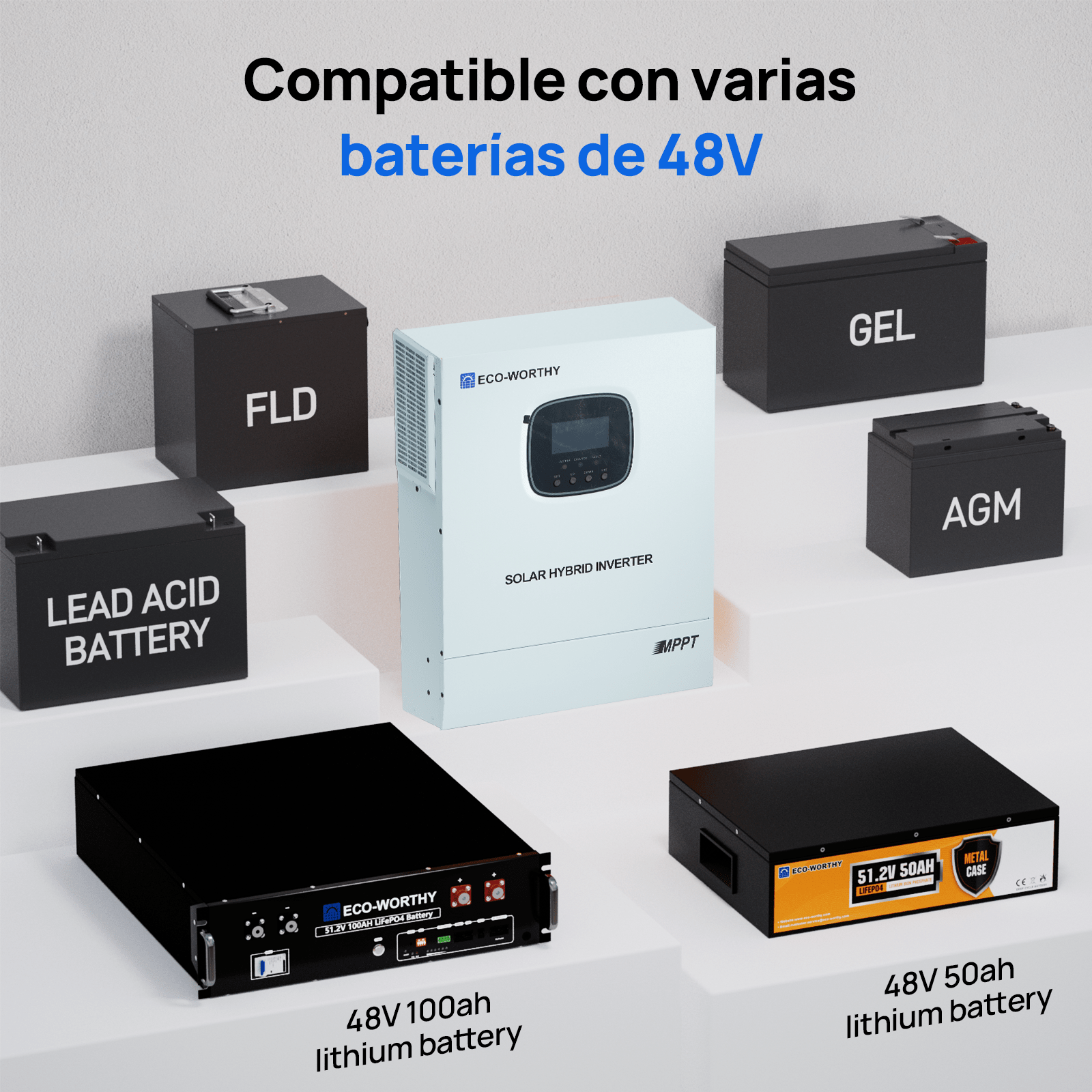 Inversor/cargador solar todo en uno ECO - WORTHY de 48V 3000W | MPPT de 60A, entrada fotovoltaica de 3400W - Inversores Solares - eco - worthy - es