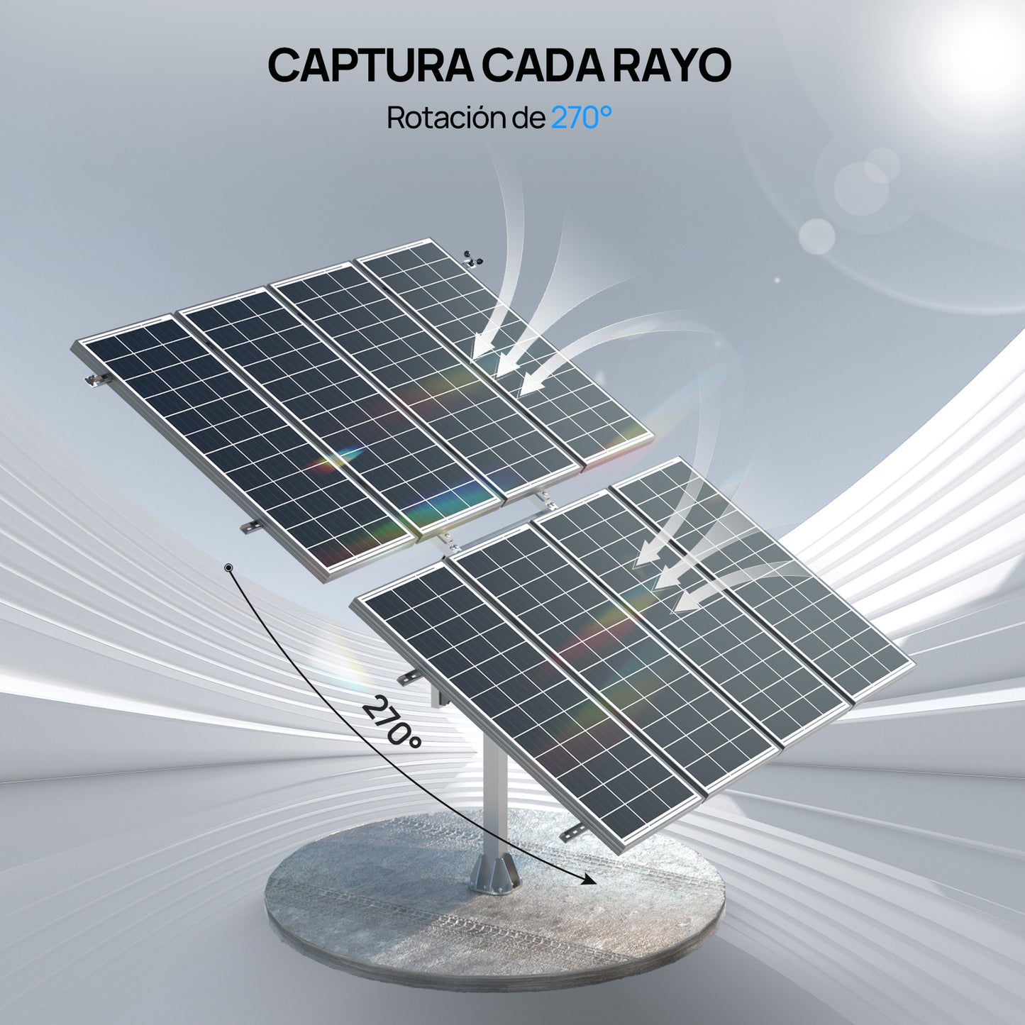 Sistema de seguimiento solar de doble eje ECO-WORTHY (versión extendida, +40% de eficiencia) con controlador de seguimiento