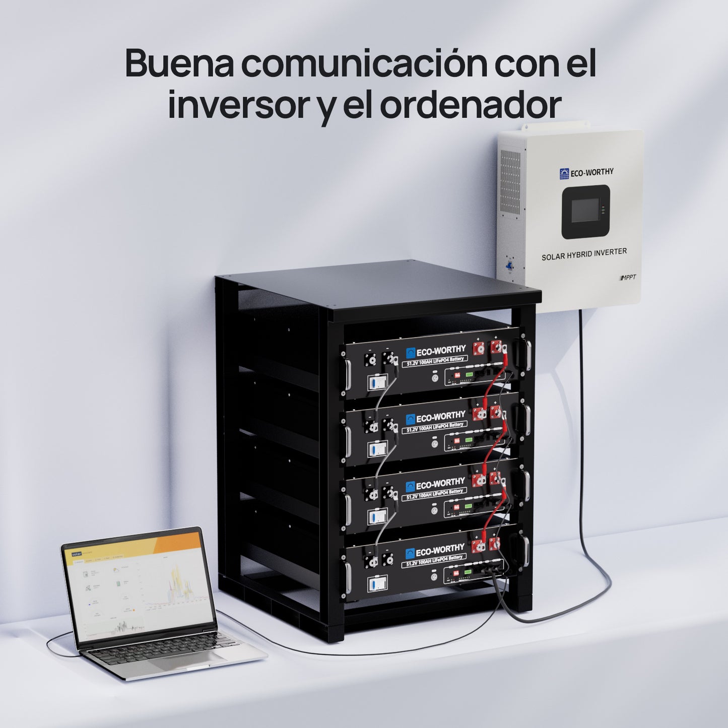 Batería para rack de servidor ECO-WORTHY de 48V(51,2V) 100 Ah LiFePO4, tamaño 3U, con Bluetooth y wifi