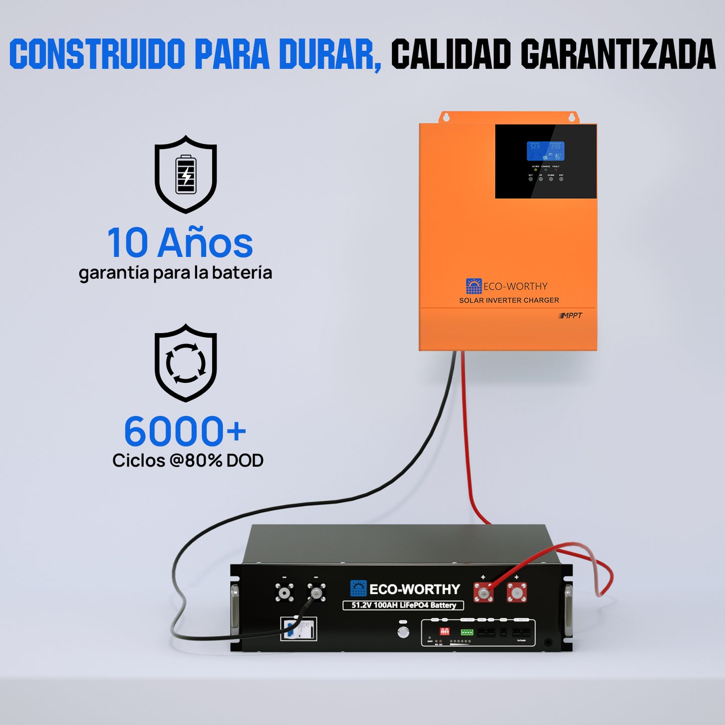 Energía de respaldo para el hogar ECO-WORTHY con LiFePO4 de 48V 100Ah e inversor híbrido de 48V 5000W