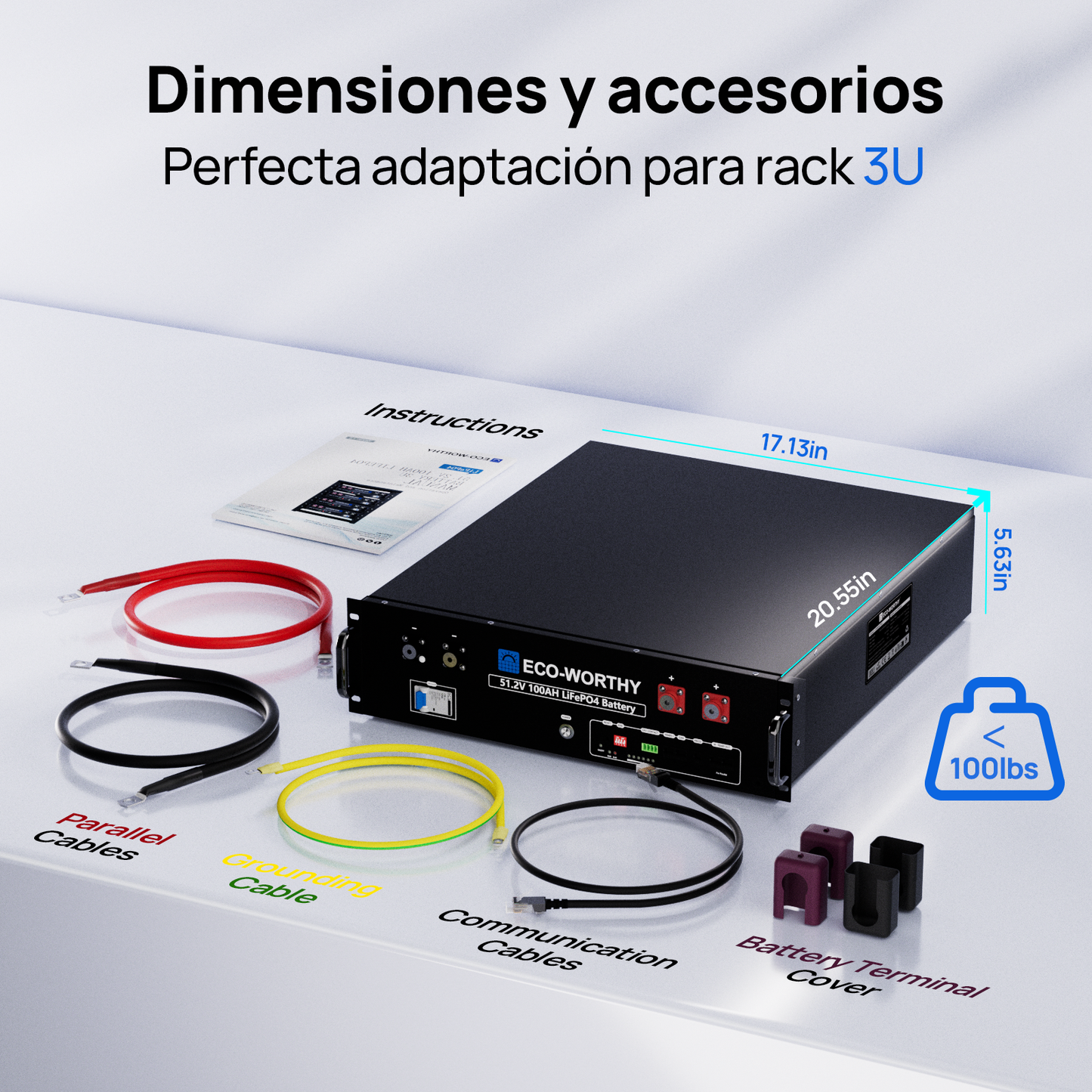 Sistema de respaldo doméstico ECO-WORTHY de 5,12 kWh con LiFePO4 de 48V 100Ah e inversor híbrido de 48V 3000W