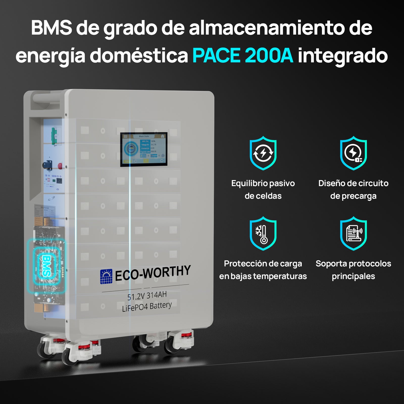Batería LiFePO4 ECO - WORTHY de 48V 314Ah | Batería solar de emergencia para el hogar - Batería Litio LiFePO4 48V - eco - worthy - es
