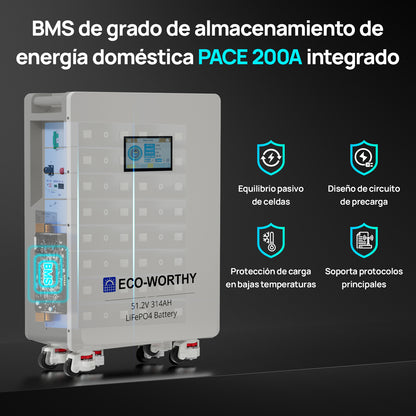 Batería LiFePO4 ECO - WORTHY de 48V 314Ah | Batería solar de emergencia para el hogar - Batería Litio LiFePO4 48V - eco - worthy - es