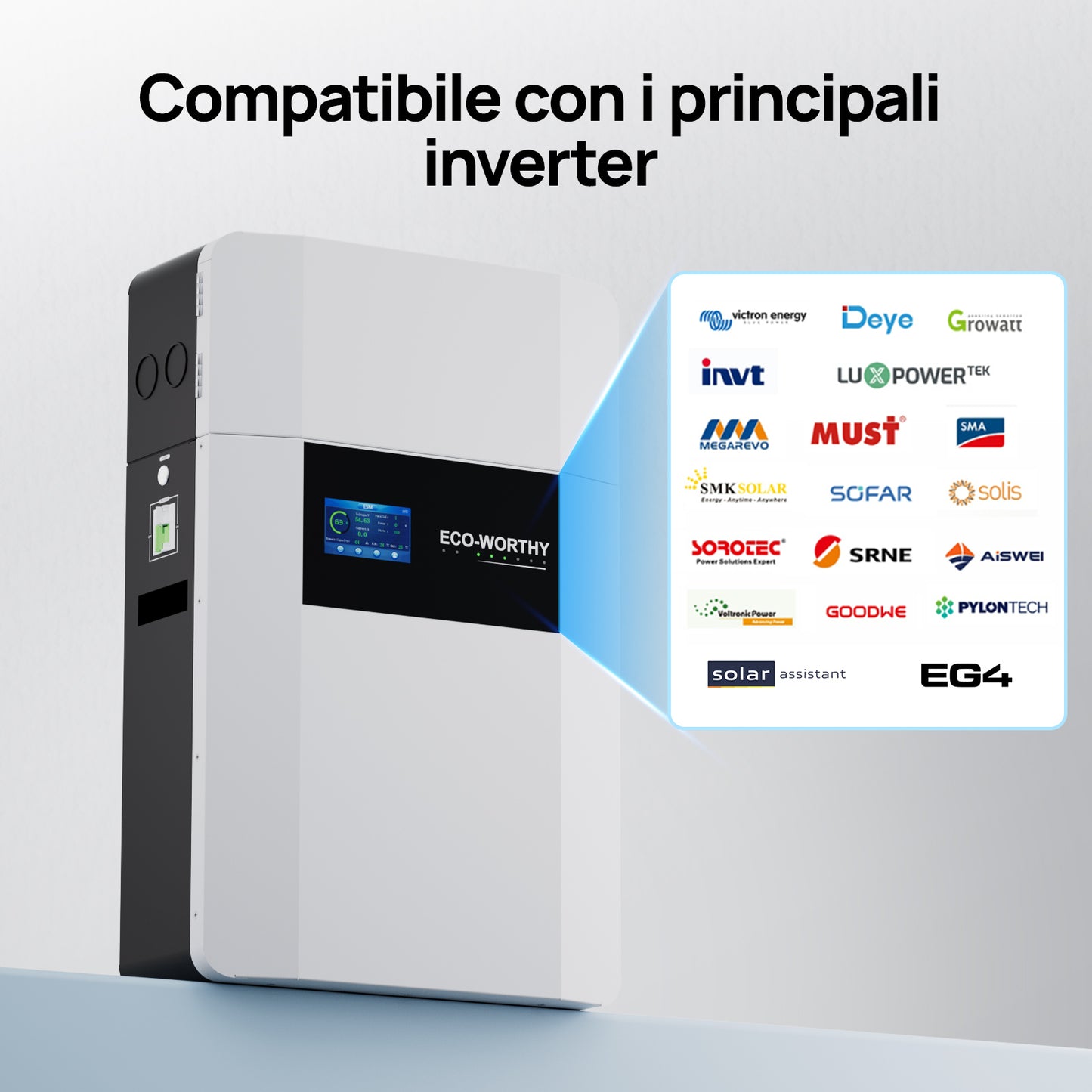 Batería de interior de montaje en pared ECO-WORTHY de 48V 100Ah con caja de conexiones | IEC 62619 | Apta para bajas temperaturas | 10 años de garantía