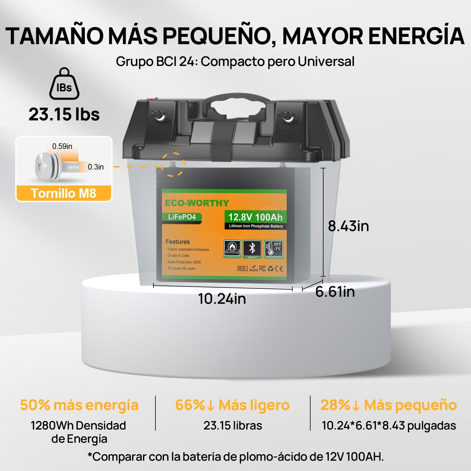 Batería Litio LiFePO4 12V 100Ah con Bluetooth - Batería Litio LiFePO4 12V - eco - worthy - es