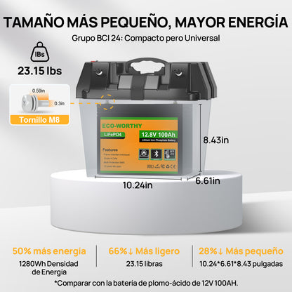 Batería Litio LiFePO4 12V 100Ah con Bluetooth - Batería Litio LiFePO4 12V - eco - worthy - es