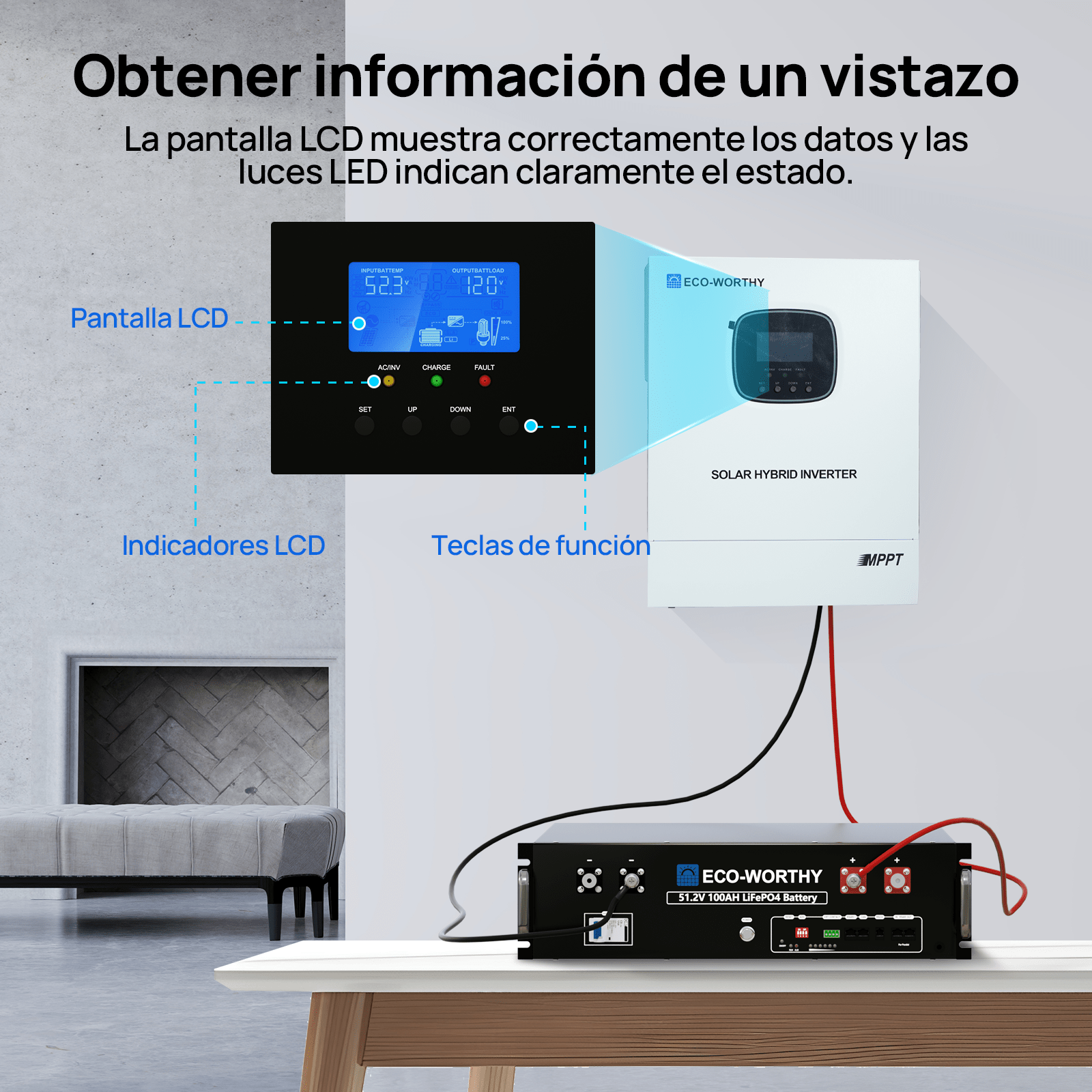 Inversor/cargador solar todo en uno ECO - WORTHY de 48V 3000W | MPPT de 60A, entrada fotovoltaica de 3400W - Inversores Solares - eco - worthy - es