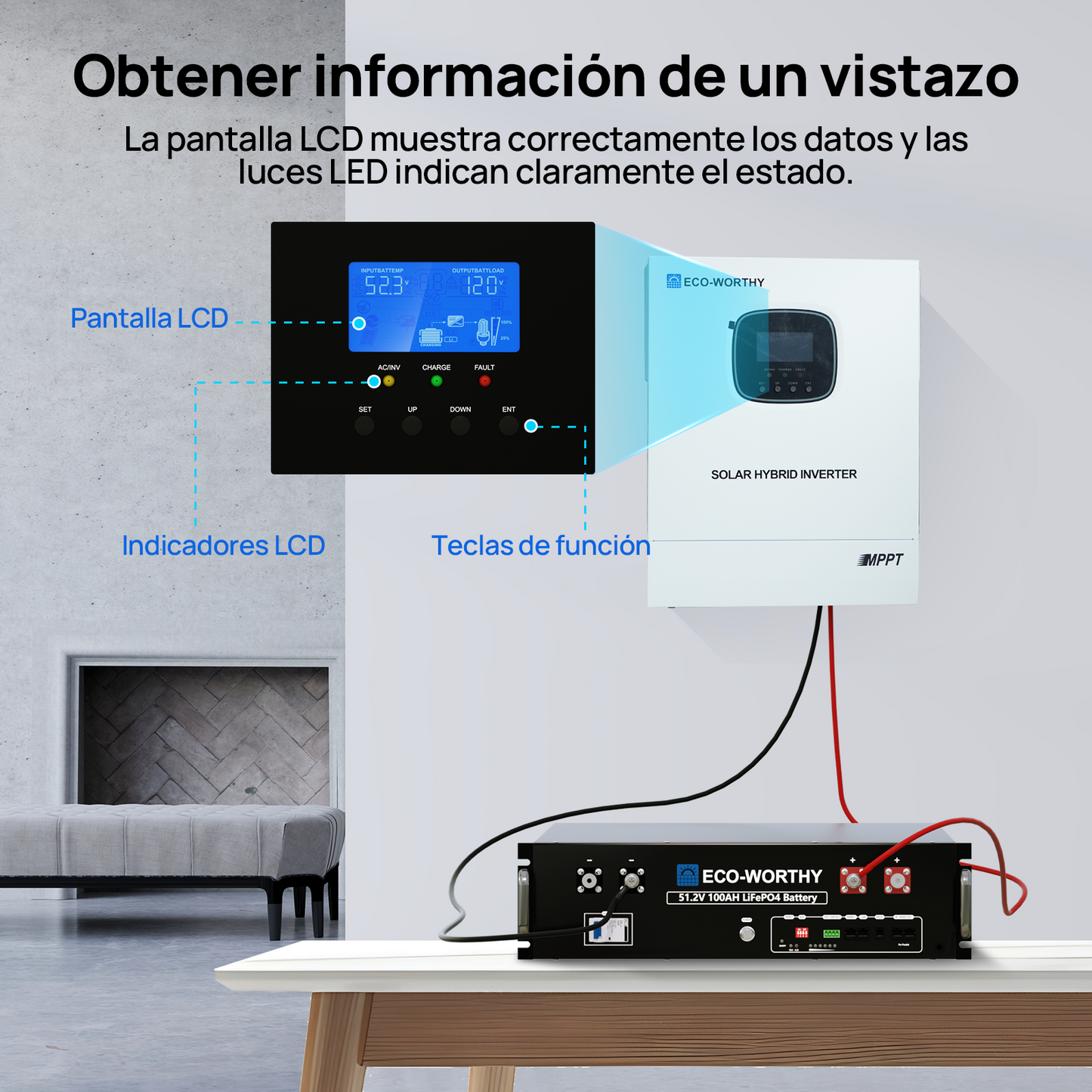 Inversor/cargador solar todo en uno ECO-WORTHY de 48V 3000W | MPPT de 60A, entrada fotovoltaica de 3400W