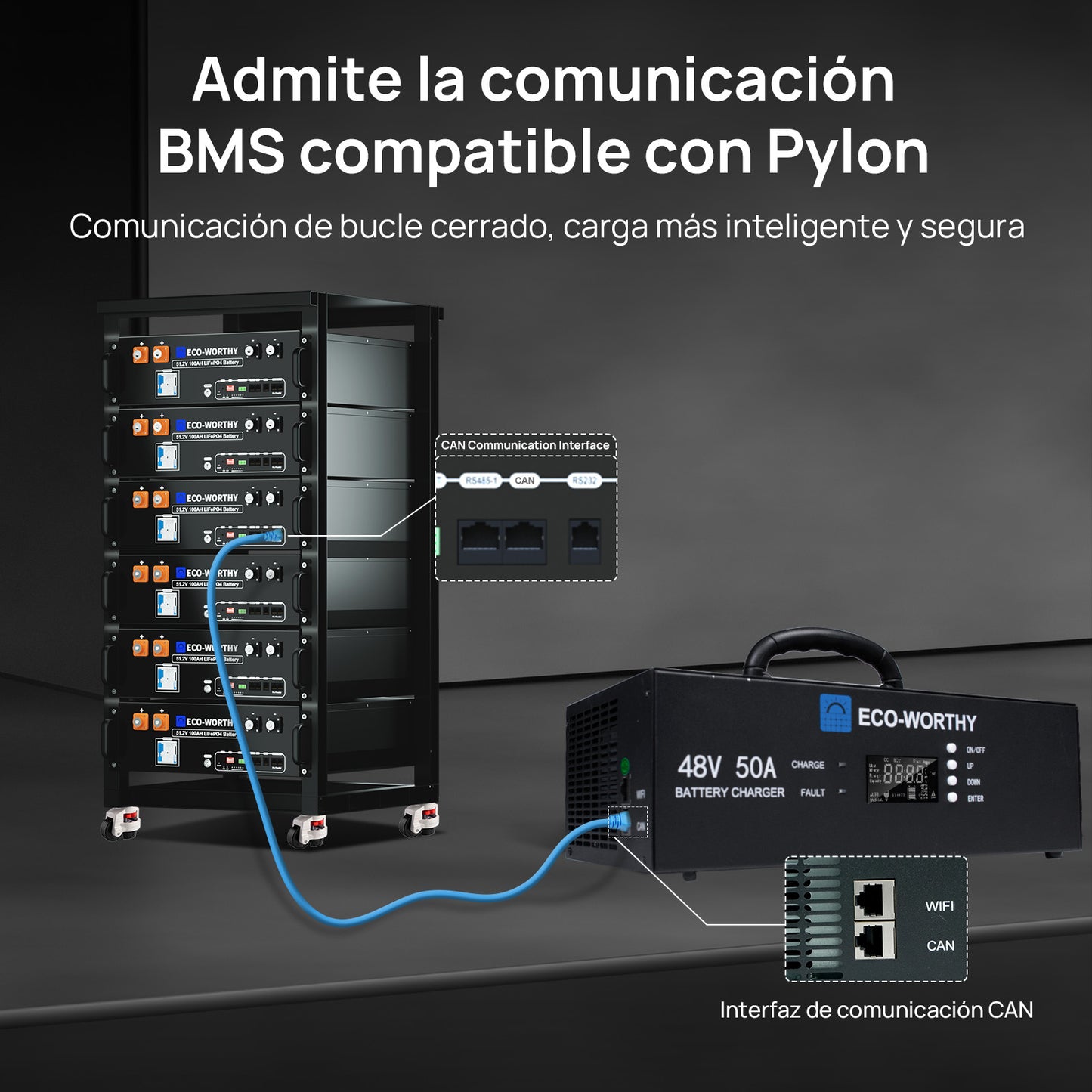 Cargador de baterías inteligente Eco-Worthy de 48V 50A: apto para la carga de generadores
