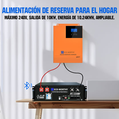 Energía de respaldo para el hogar ECO - WORTHY con LiFePO4 de 48V 100Ah e inversor híbrido de 48V 5000W - 1000W - 2000W Kit Solar Aislada - eco - worthy - es