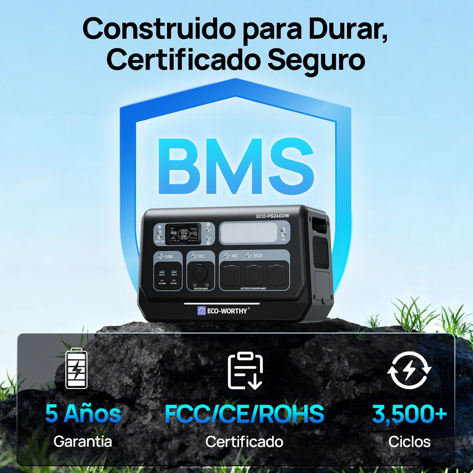 Estación de energía portátil de 2400W con batería de litio de 2048Wh | Fuente de alimentación de emergencia - Inversores Solares - eco - worthy - es