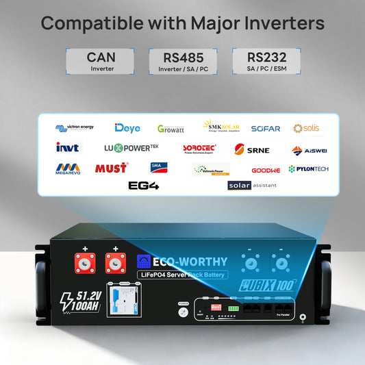 Batería para rack de servidor ECO-WORTHY de 48V(51,2V) 100 Ah LiFePO4, tamaño 3U, con Bluetooth y wifi- Versión 3
