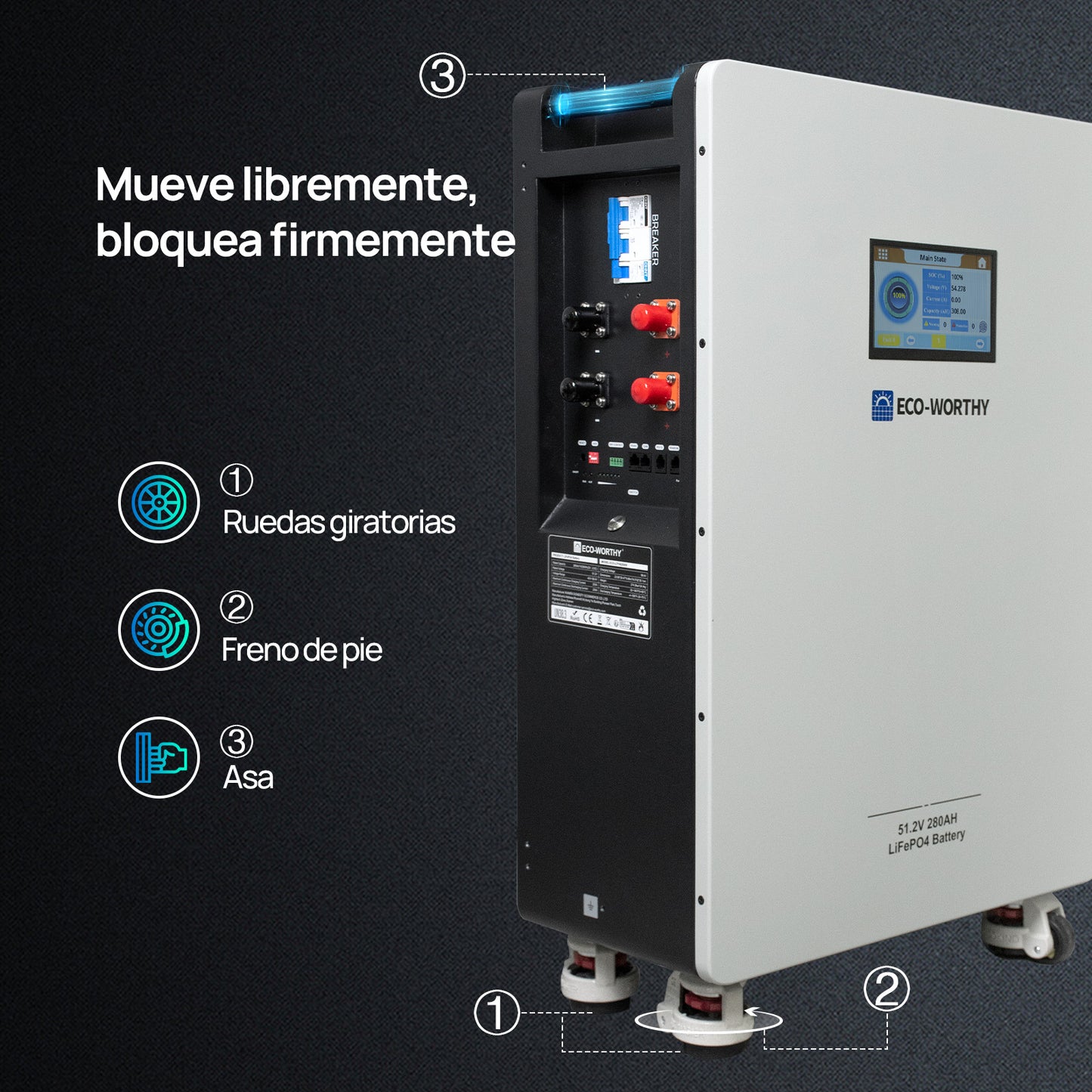 【Preventa】Batería LiFePO4 ECO-WORTHY de 48V 280Ah | Batería solar de respaldo para el hogar | Montaje en pared