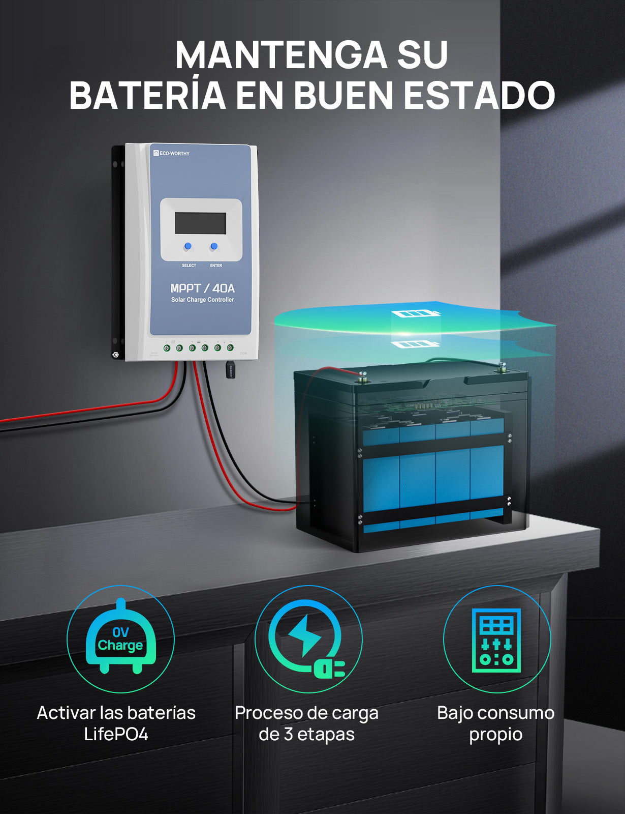 Regulador de Carga MPPT-OLED 12/24V 40A