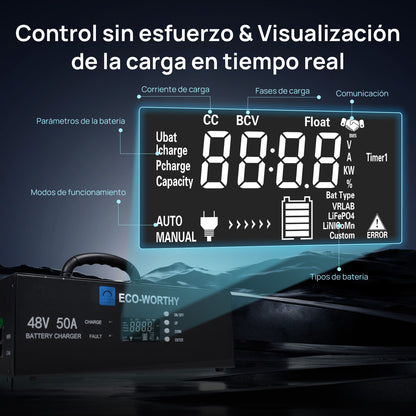 Cargador de baterías inteligente Eco-Worthy de 48V 50A: apto para la carga de generadores