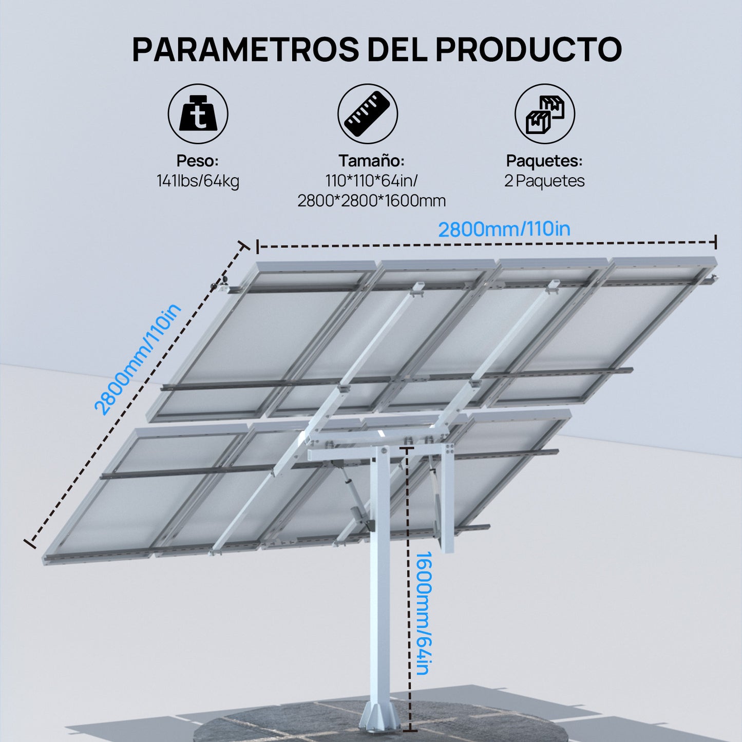 Sistema de seguimiento solar de doble eje ECO-WORTHY (versión extendida, +40% de eficiencia) con controlador de seguimiento