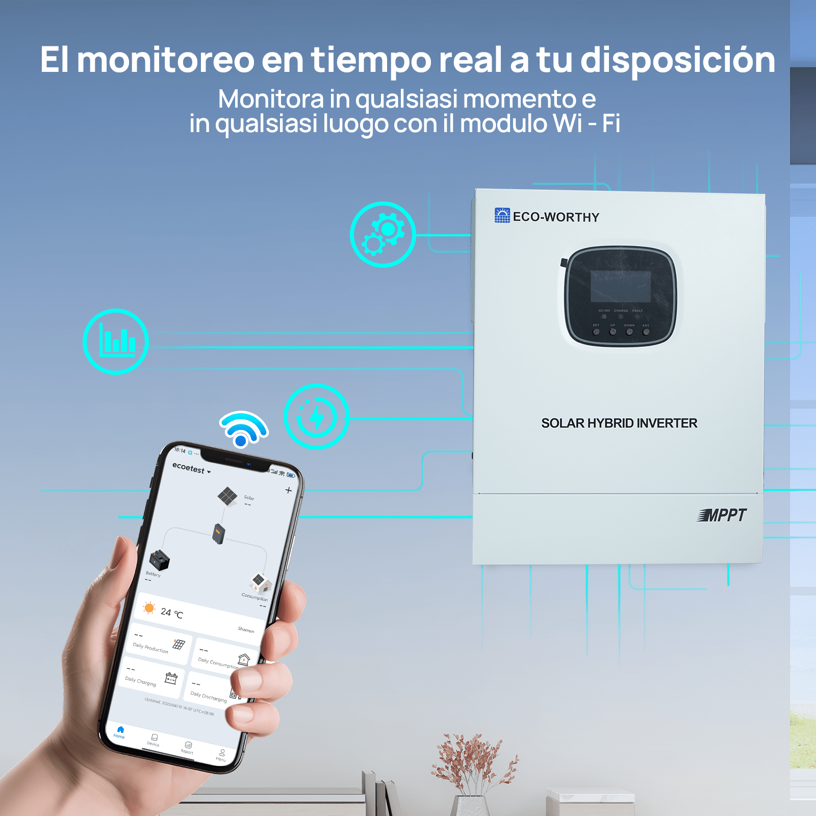 Inversor/cargador solar todo en uno ECO - WORTHY de 48V 3000W | MPPT de 60A, entrada fotovoltaica de 3400W - Inversores Solares - eco - worthy - es