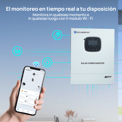 Inversor/cargador solar todo en uno ECO - WORTHY de 48V 3000W | MPPT de 60A, entrada fotovoltaica de 3400W - Inversores Solares - eco - worthy - es
