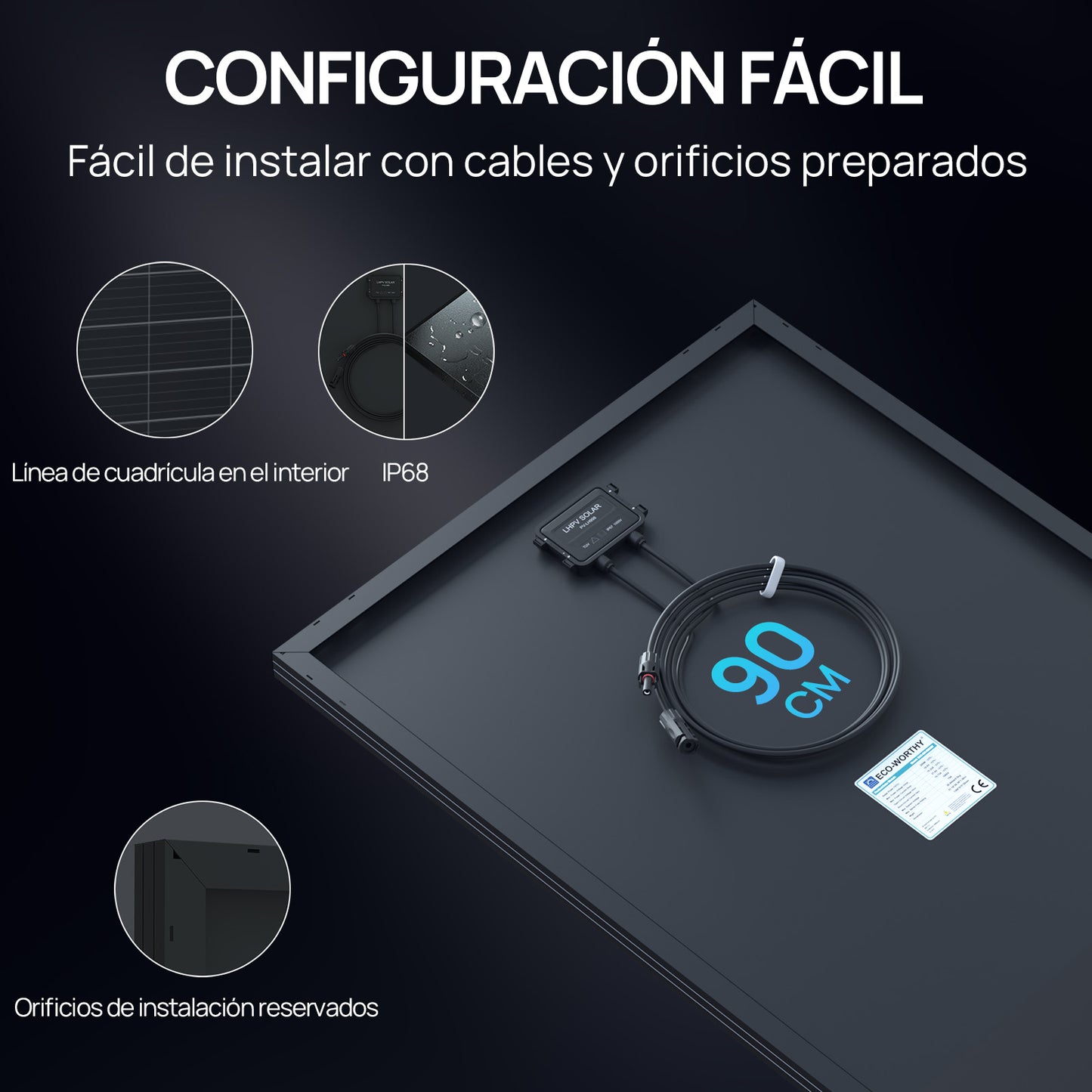 Panel solar BC totalmente negro ECO-WORTHY de 120W