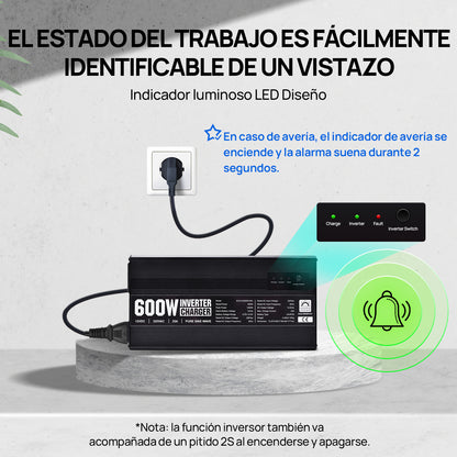 Cargador de batería LiFePO4 de 14,6V y 25A con inversor de 600 W de 12V a 230V para batería - Inversores Solares - eco - worthy - es