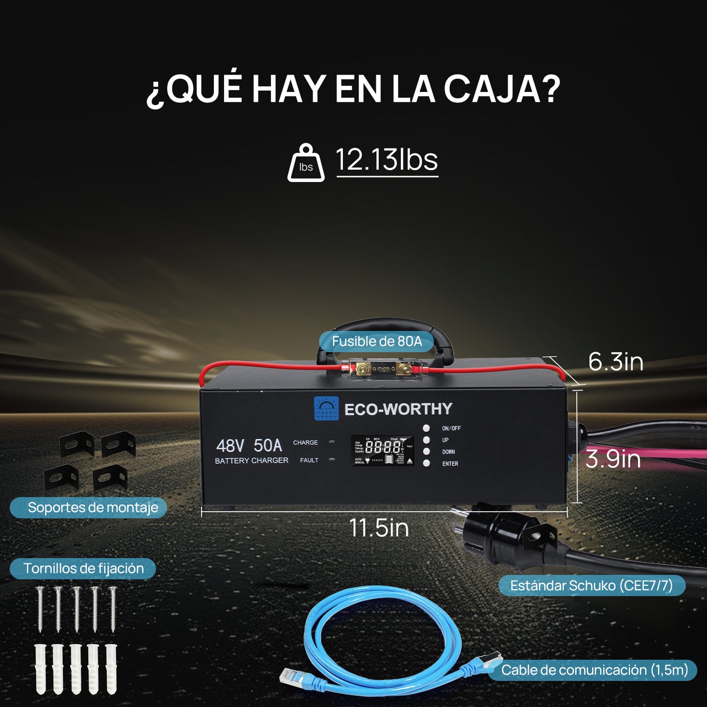 Cargador de baterías inteligente Eco-Worthy de 48V 50A: apto para la carga de generadores