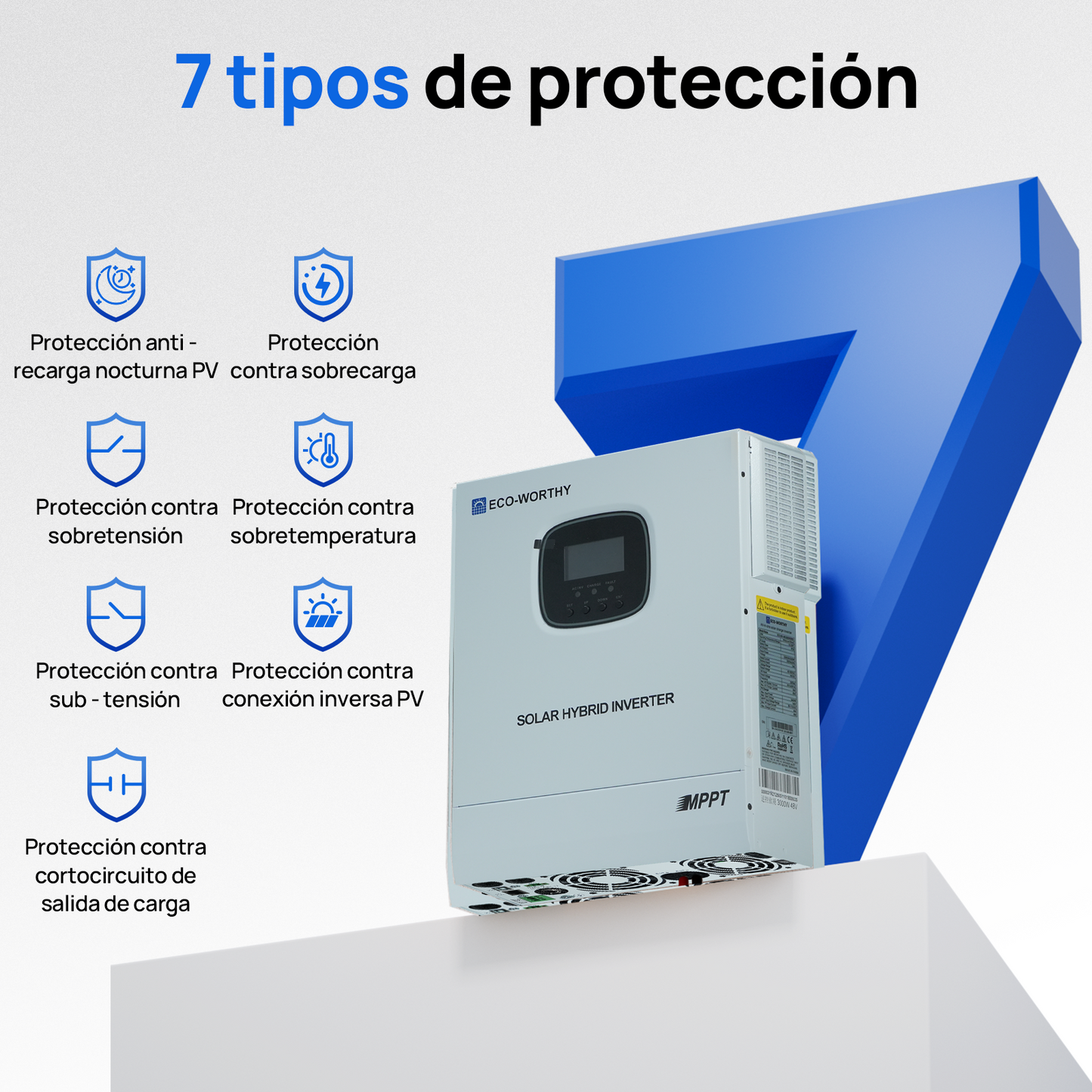 Inversor/cargador solar todo en uno ECO-WORTHY de 48V 3000W | MPPT de 60A, entrada fotovoltaica de 3400W