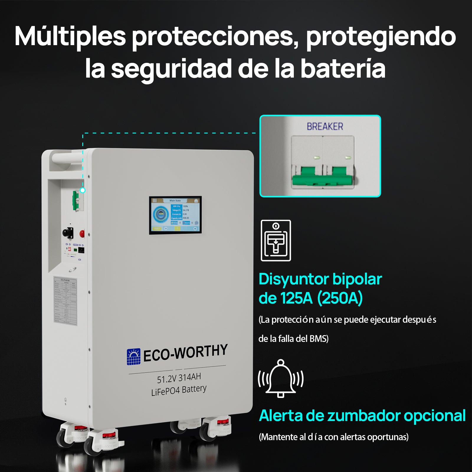 【Preventa】Batería LiFePO4 ECO-WORTHY de 48V  314Ah | Batería solar de emergencia para el hogar