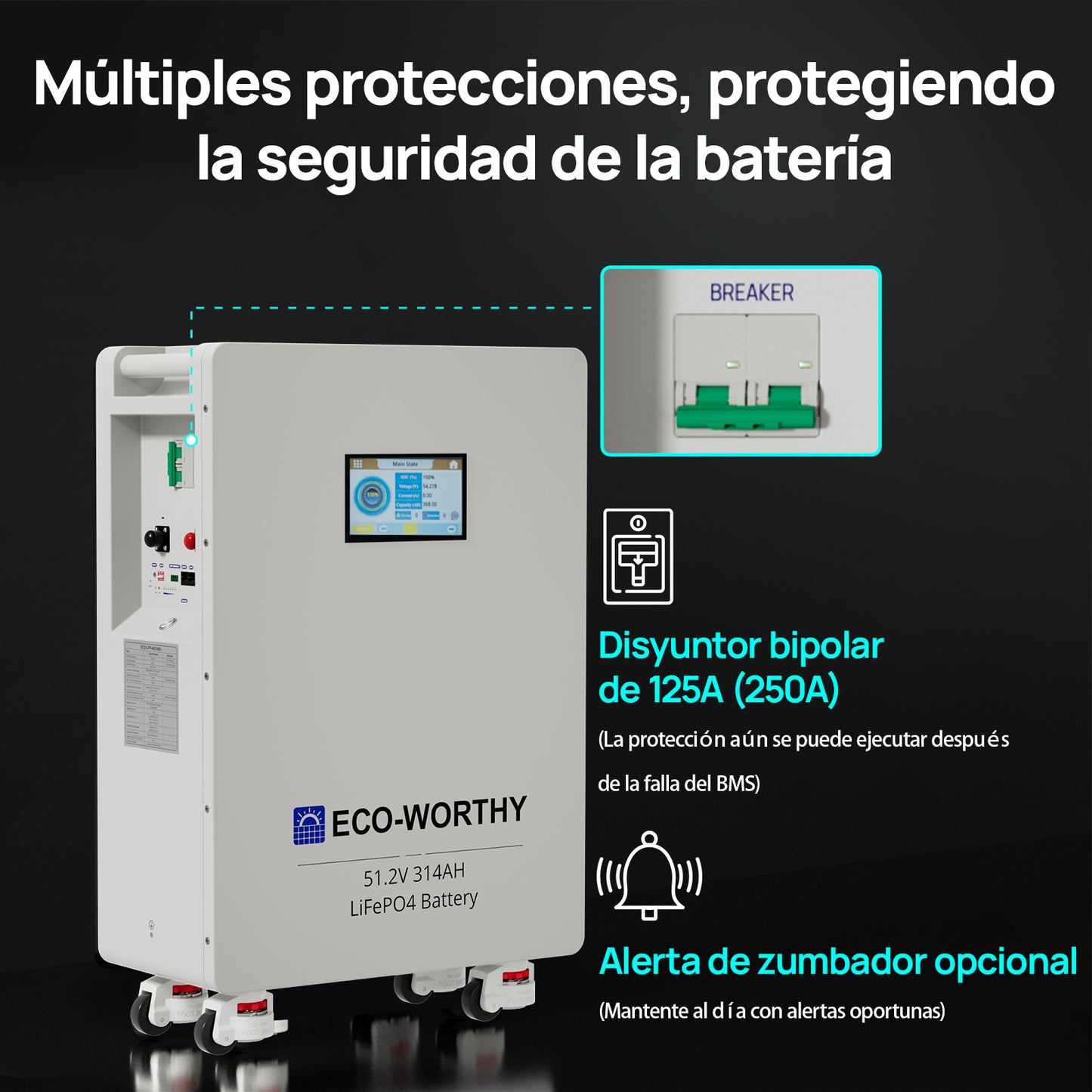 【Preventa】Batería LiFePO4 ECO-WORTHY de 48V  314Ah | Batería solar de emergencia para el hogar