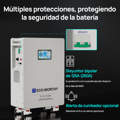 Batería LiFePO4 ECO - WORTHY de 48V 314Ah | Batería solar de emergencia para el hogar - Batería Litio LiFePO4 48V - eco - worthy - es