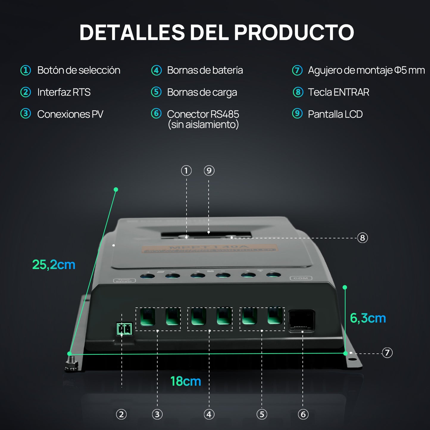 Regulador de Carga MPPT - OLED 12/24V 40A - Regulador de Carga - eco - worthy - es
