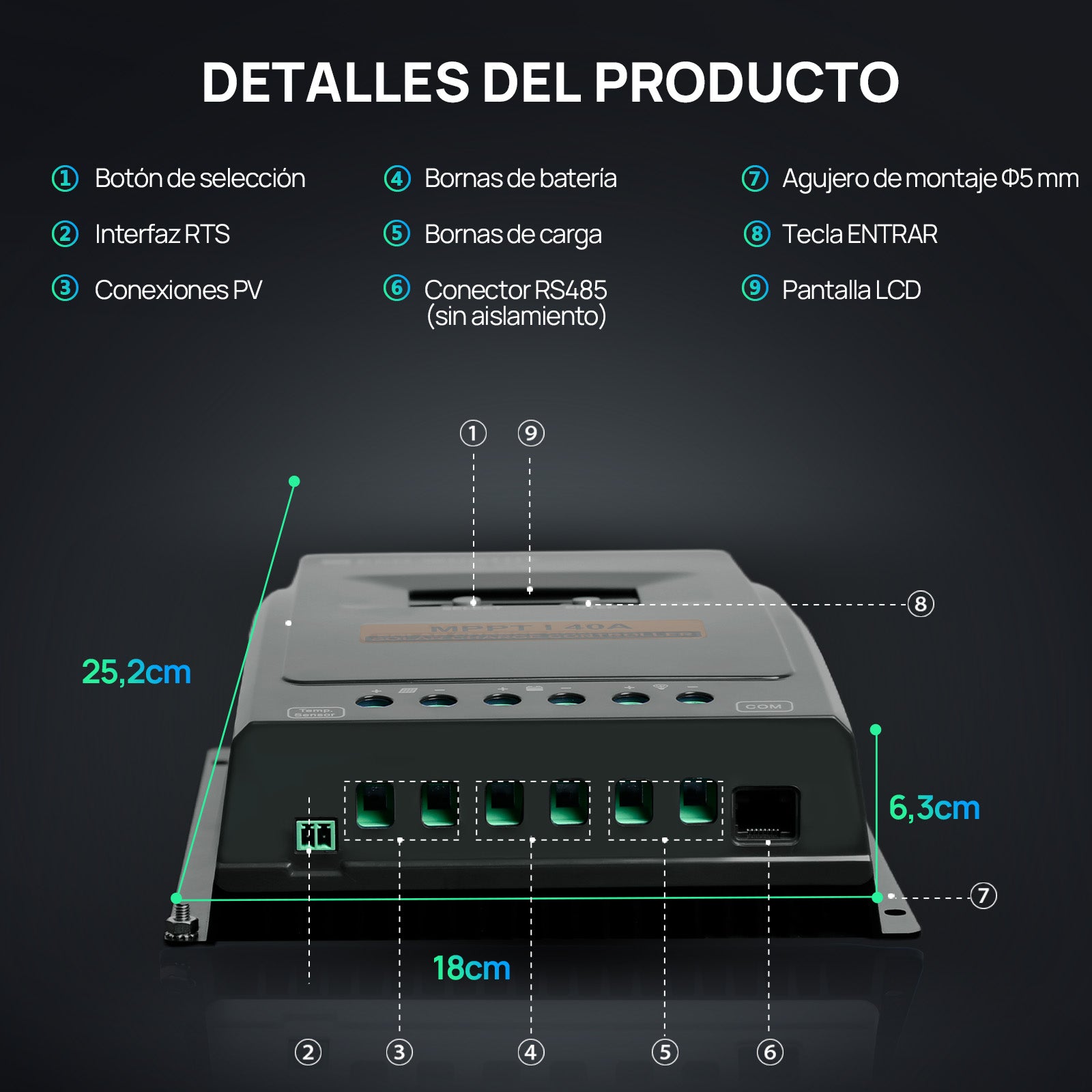 Regulador de Carga MPPT - OLED 12/24V 40A - Regulador de Carga - eco - worthy - es