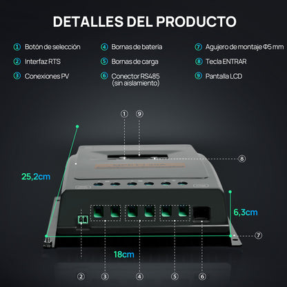 Regulador de Carga MPPT - OLED 12/24V 40A - Regulador de Carga - eco - worthy - es