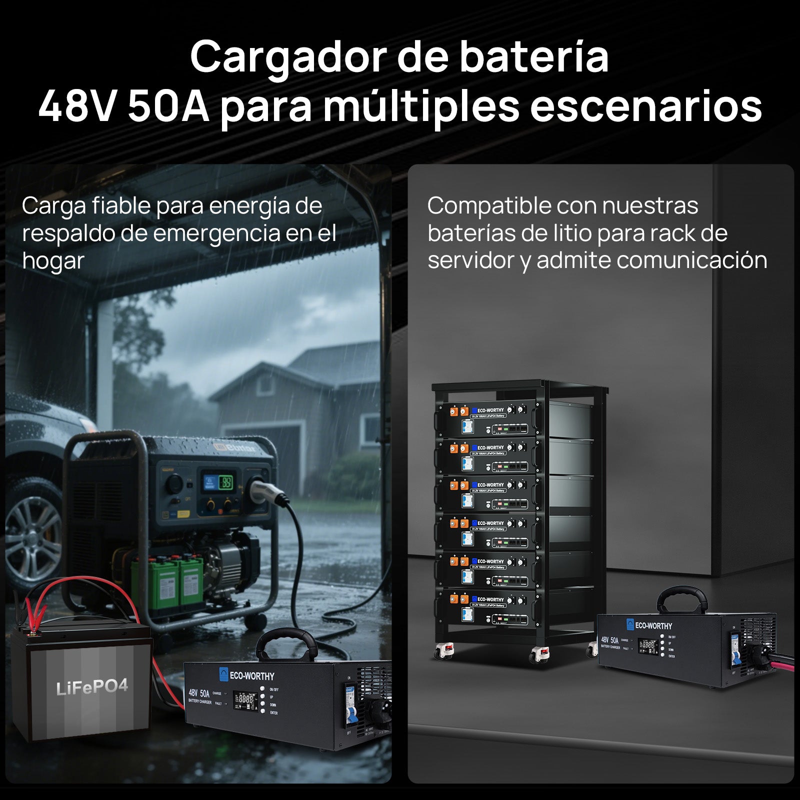 Cargador de baterías inteligente Eco-Worthy de 48V 50A: apto para la carga de generadores - Cargador de batería - eco-worthy-es