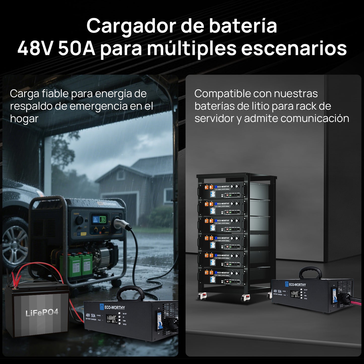 Cargador de baterías inteligente Eco-Worthy de 48V 50A: apto para la carga de generadores