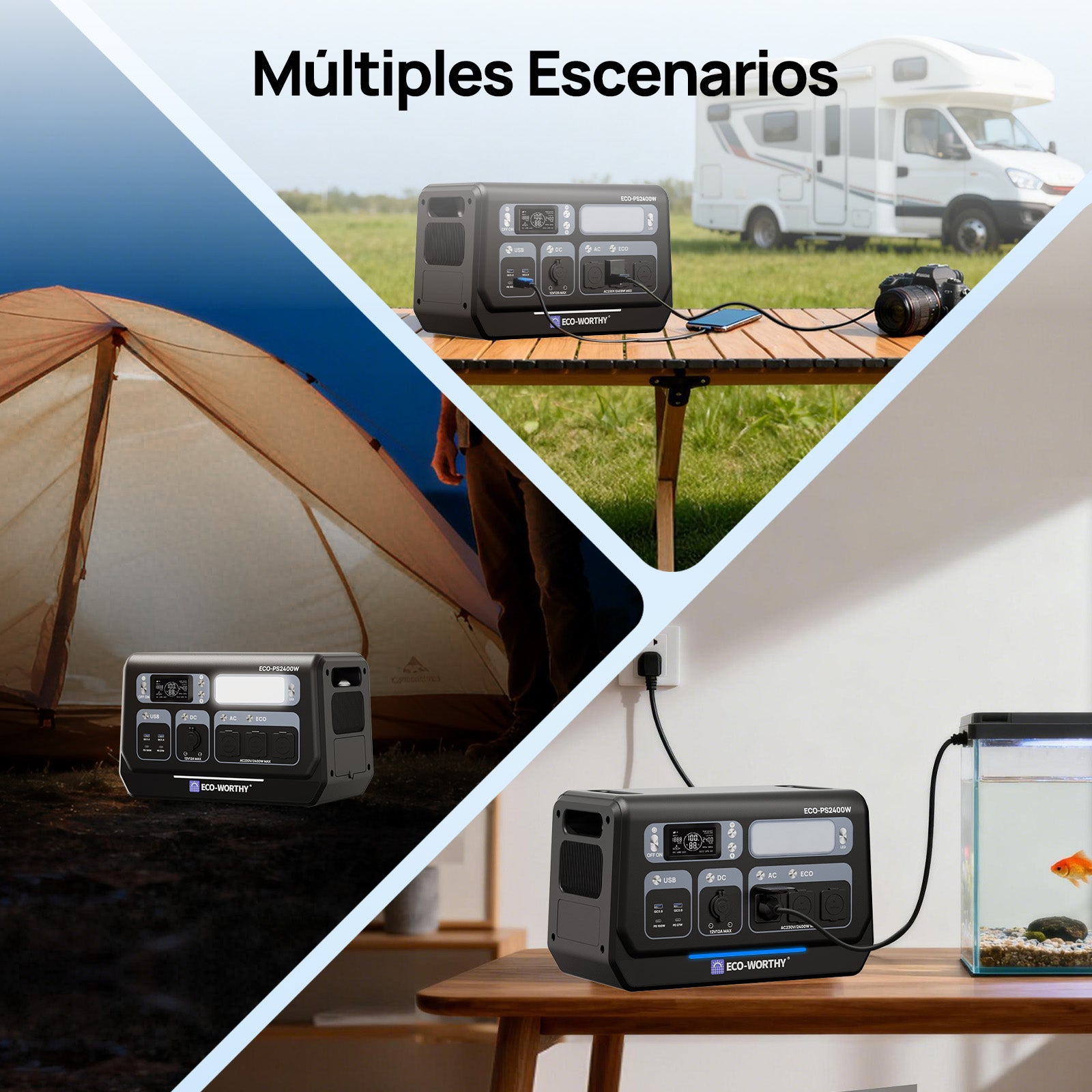 Estación de energía portátil de 2400W con batería de litio de 2048Wh | Fuente de alimentación de emergencia