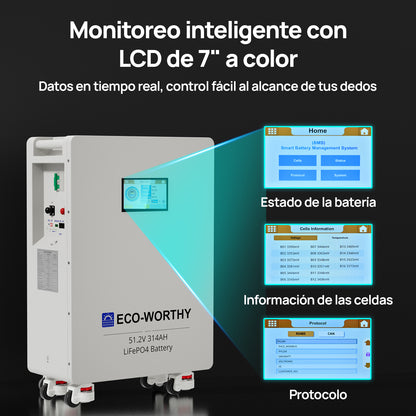Batería LiFePO4 ECO - WORTHY de 48V 314Ah | Batería solar de emergencia para el hogar - Batería Litio LiFePO4 48V - eco - worthy - es