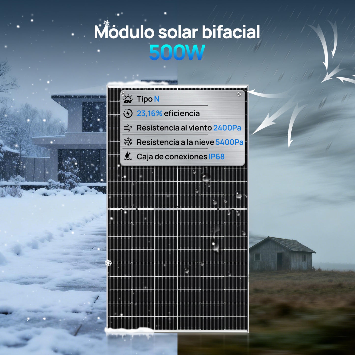 Eco-Worthy Panel Solar de 500W Bifacial Monocristalino N-Type Topcon