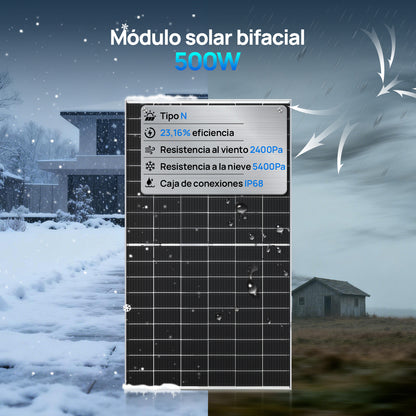 Eco-Worthy Panel Solar de 500W Bifacial Monocristalino N-Type Topcon