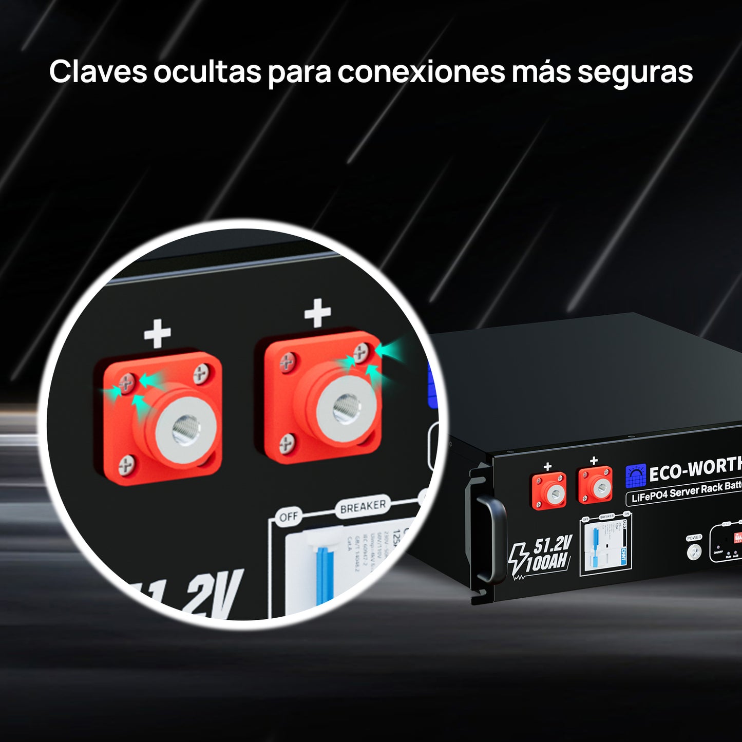 Batería para rack de servidor ECO-WORTHY de 48V(51,2V) 100 Ah LiFePO4, tamaño 3U, con Bluetooth y wifi- Versión 3