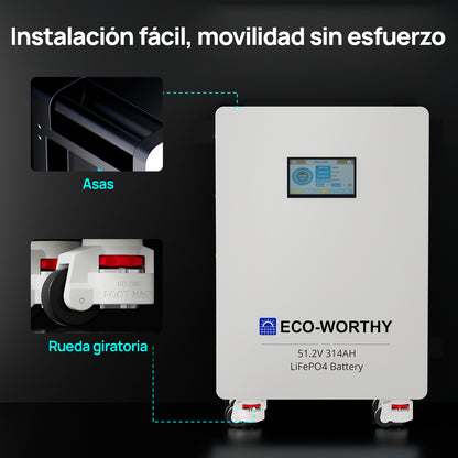 Batería LiFePO4 ECO - WORTHY de 48V 314Ah | Batería solar de emergencia para el hogar - Batería Litio LiFePO4 48V - eco - worthy - es